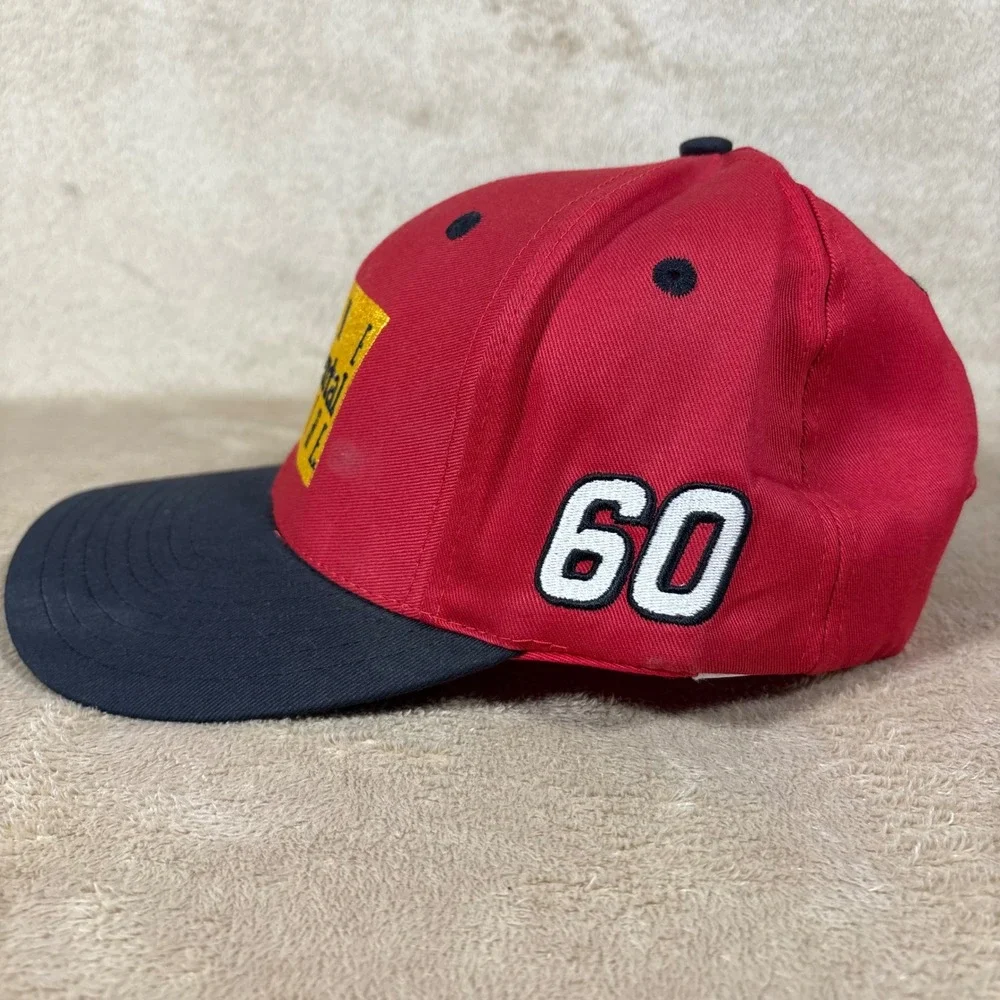 Vintage 90s Cotton‎ Snapback CAT Nascar Andy Houston Hat w/ Lapel Pin